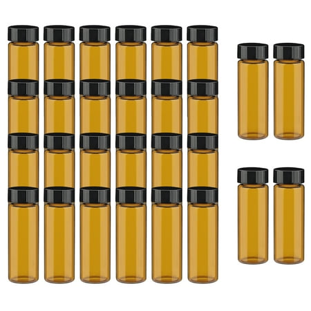30ml Amber Glass Sample Vials with Black Screw Cap 28pack