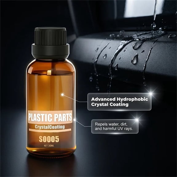 30ml Automobile Plastic Refurbishing Agent, Hydrophobic Crystal Coating Restorer for Trim, Non-Greasy & UV Protection
