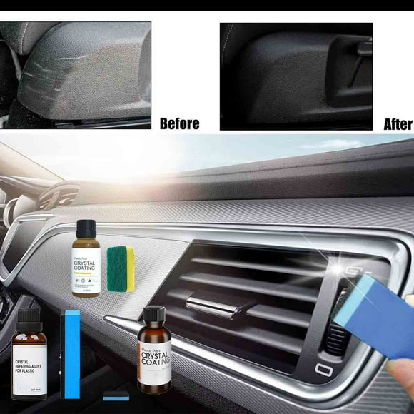 30ml Automotive Interior Plastic Restoration Kit - Dashboard Rejuvenator, UV Protectant, Leather Refurbisher - Easy Apply Polish for Car Panels, Armrests, Steering Wheel - Includes Sponge