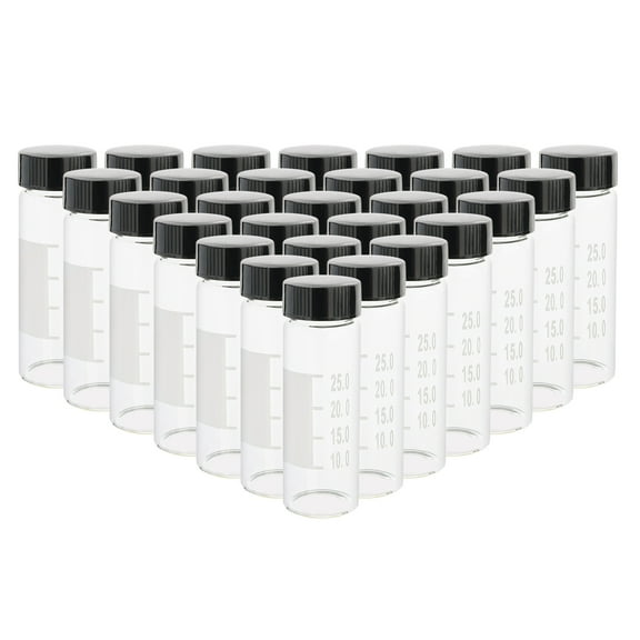 30ml Clear Small Glass Vials Clear Liquid Sampling Sample Glass Bottles with Write-on Spot and Graduations 28pcs