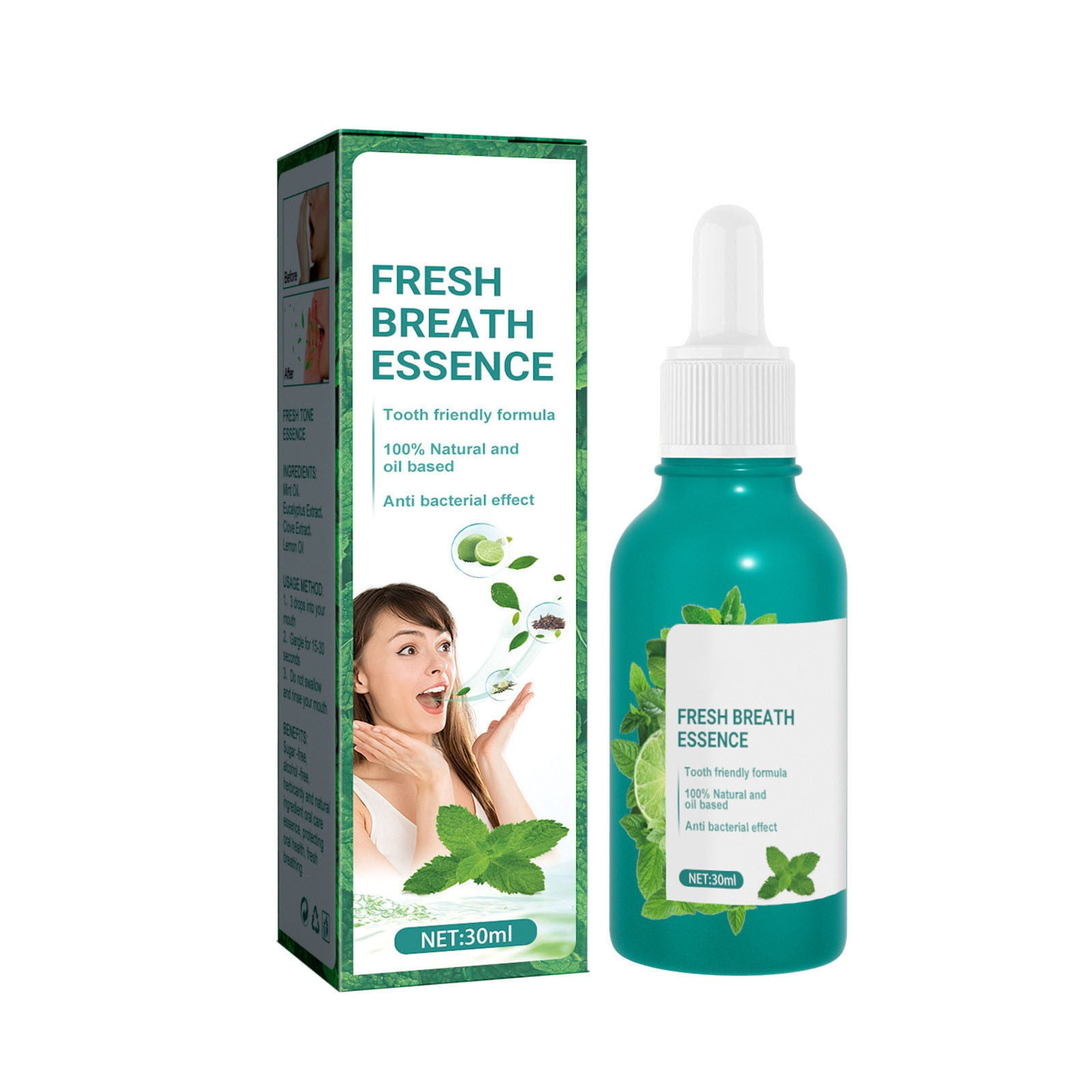 30ml Fresh Breath Drops - Mint Mouth Freshener for Travel and Bad Breath Removal