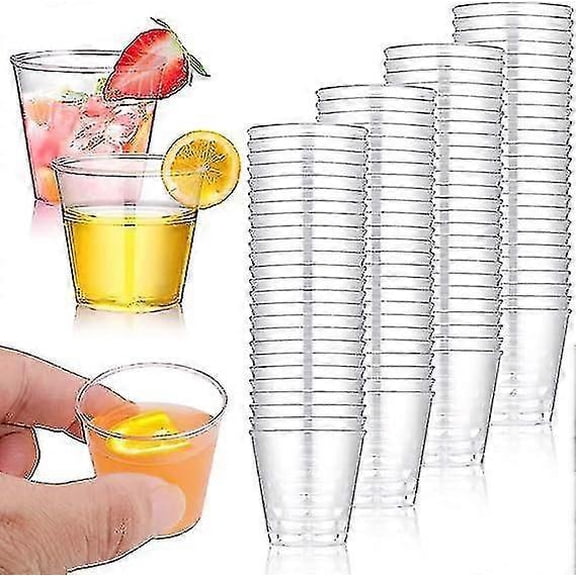 30ml Plastic Shot Glasses 100 Pack, Reusable Party Cups for Wedding Birthday Halloween Bar Accessories