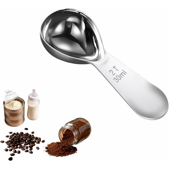 30ml Stainless Steel Coffee Scoop, 2 Tbsp Measuring Spoons for Protein Powder, Sugar, Flour & Tea - Short Handle, Laser Etched Markings, Dishwasher Safe, Heavy-Duty 304 Food-Grade Steel