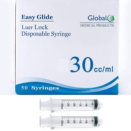30ml Syringe Only with Luer Lock Tip - 5 Syringes Without a Needle by Easy Glide - Great for Medicine, Feeding Tubes, and Home Care