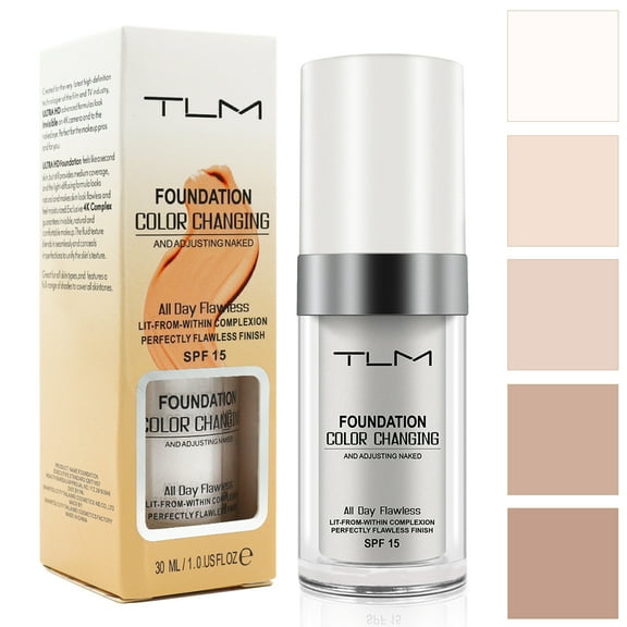 30ml TLM Color Changing Foundation, All Day Flawless Finish Liquid Base Makeup Nude Face Concealer Cover Cream SPF 15