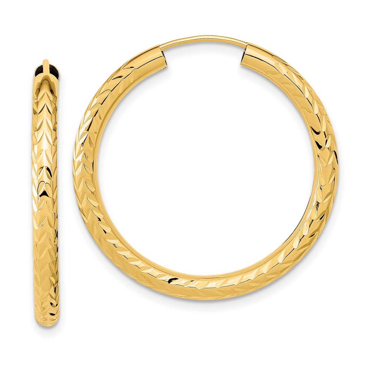 10k Gold Polished and Sparkle Cut Endless Hoop Earrings 30x30mm Wide ...