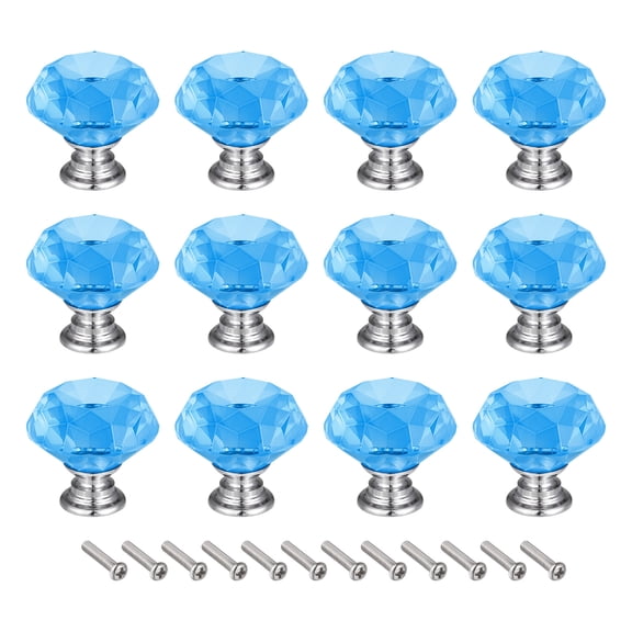30mm Crystal Knobs Drawer Diamond Shaped Light Blue 12 Pack