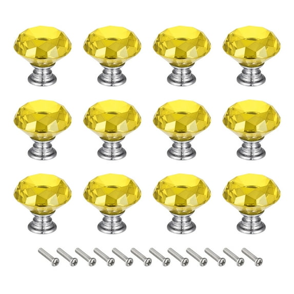 30mm Crystal Knobs Drawer Diamond Shaped Yellow 12 Pack