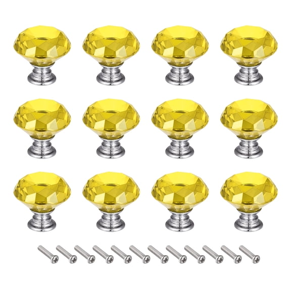 30mm Crystal Knobs Drawer Diamond Shaped Yellow 12 Pack