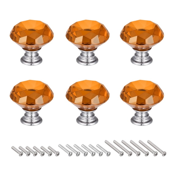 30mm Crystal Knobs Drawer Door Diamond Shaped Pulls Handles Orange 6 Pack
