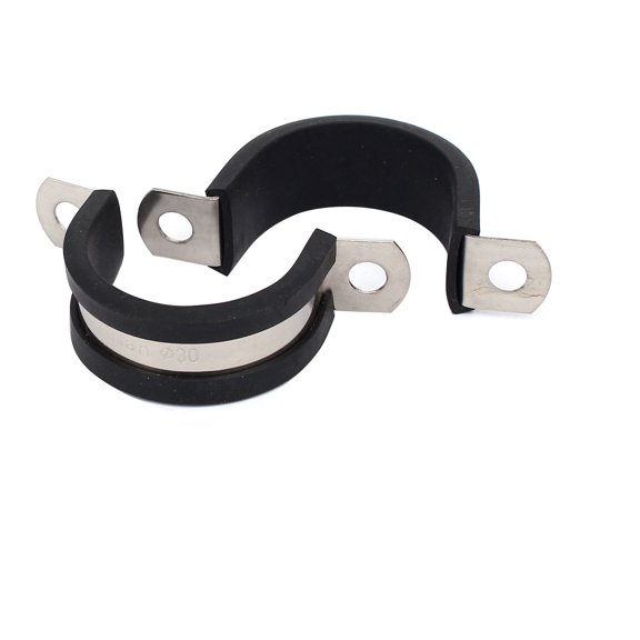 30mm Dia EPDM Rubber Lined U Shaped Pipe Tube Wire Clamps Clips 2pcs