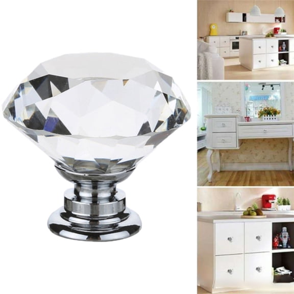 30mm Diamond Shape Crystal Glass Cabinet Knobs, Pull Handles for Kitchen Drawer, Dresser, Cupboard & Wardrobe