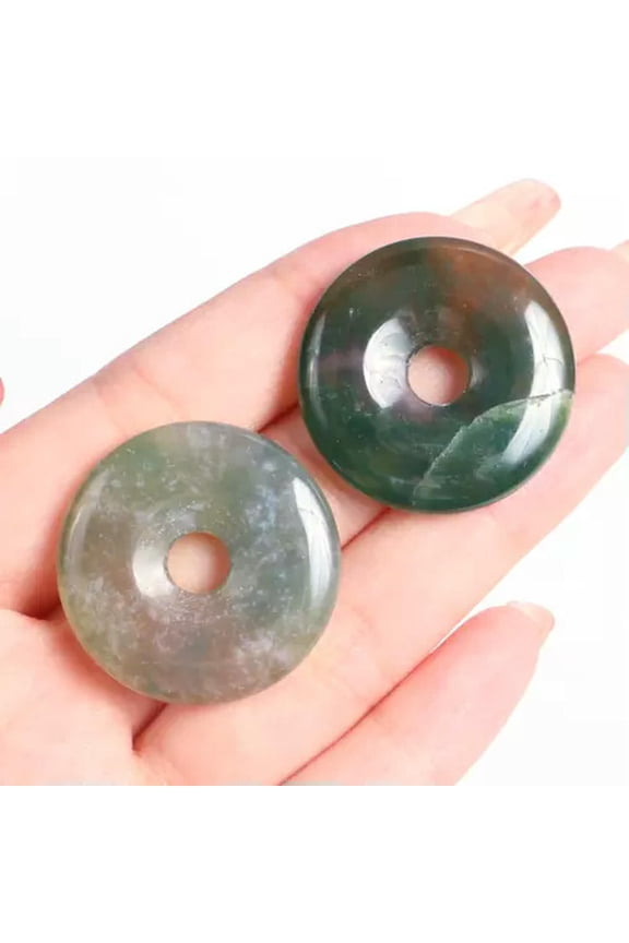 30mm Natural Stone Doughnut Pendant Crystal Carved Amulet DIY Earrings Necklaces