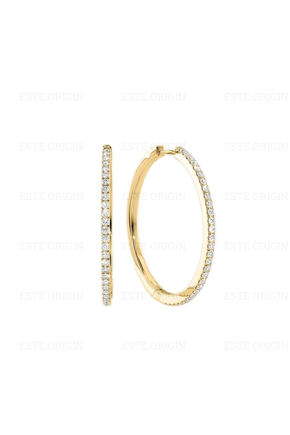 30mm Pavé Hoop Earrings with Moissanite – Timeless Sparkle in 10K Yellow Gold
