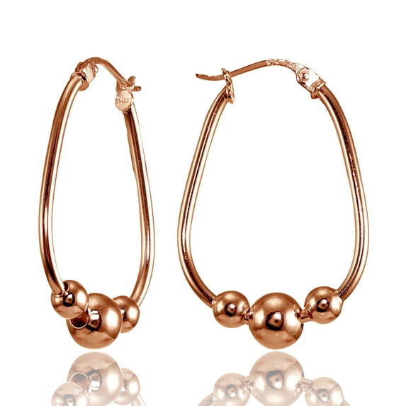 30mm Rose Gold Flashed Sterling Silver Polished Beaded Hoop Earrings