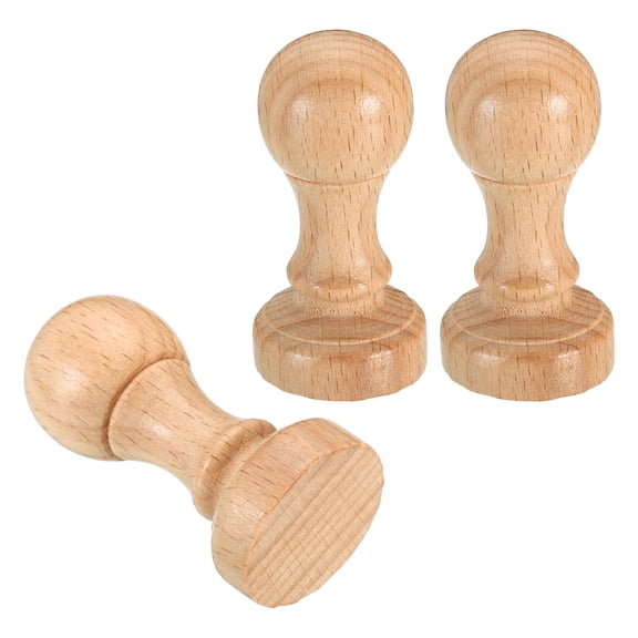 30mm Stamp Wood Round Handle, 3 Pack Wooden Knobs Stamp Mounts Drawer Pulls for Stamp Making, Brown