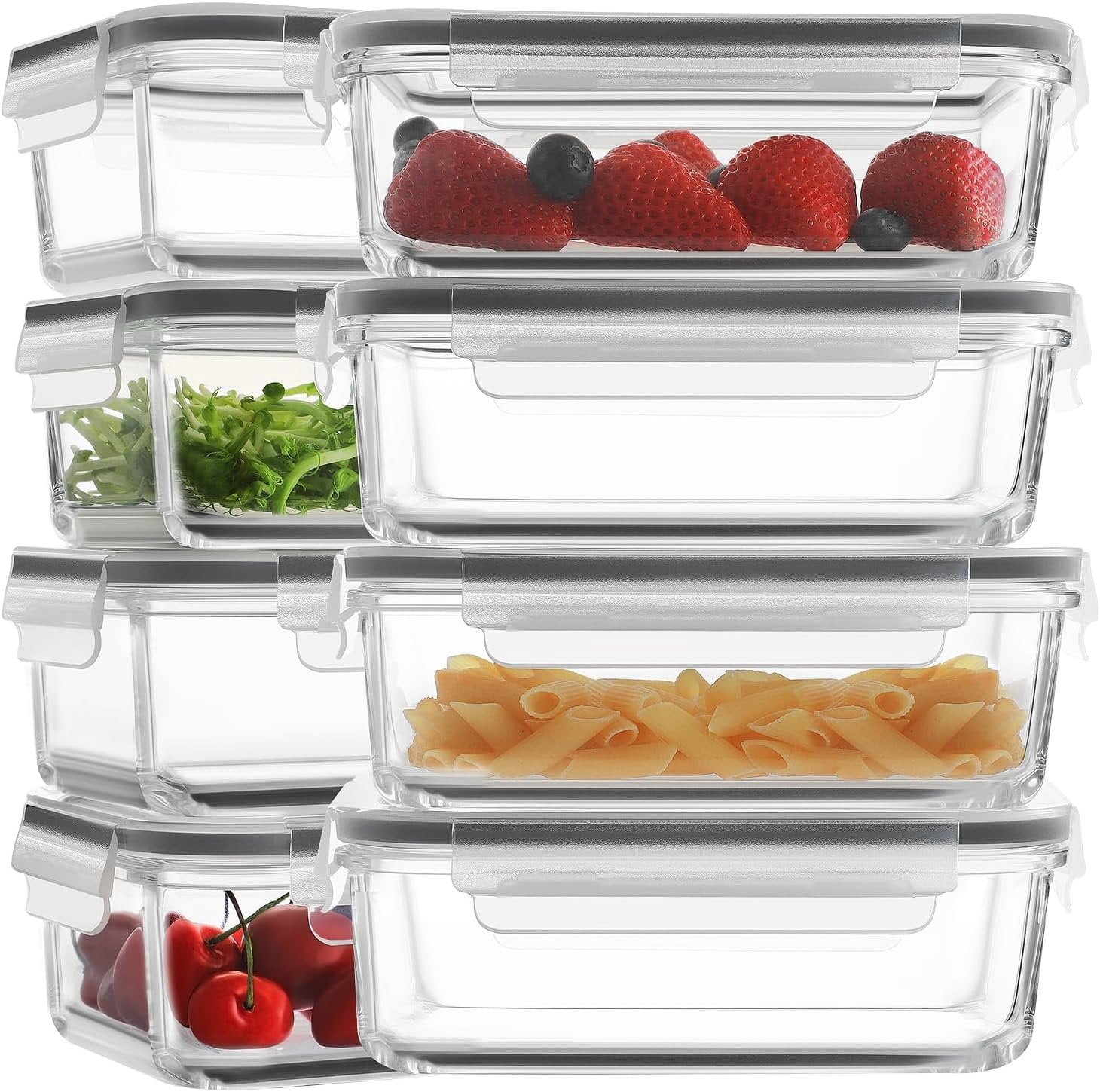 30oz 8 Pack Glass Meal Prep Containers with , Storage Airtight Bento ...