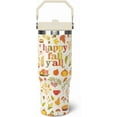 thumbnail image 1 of 30 oz Vacuum Insulated Stainless Steel Tumbler with Handle & Straw - Fall Leaves Design Travel Coffee Mug & Water Bottle, Thanksgiving Gift for Women, 1 of 6