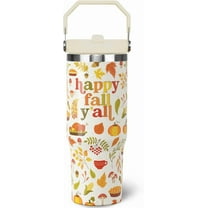 30 oz Vacuum Insulated Stainless Steel Tumbler with Handle & Straw - Fall Leaves Design Travel Coffee Mug & Water Bottle, Thanksgiving Gift for Women
