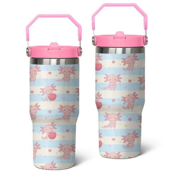 30oz Axolotl Stainless Steel Tumbler with Top Handle,Cute Ocean Life Travel Coffee Mug Flip Straw Cup,Gifts for Women Girls Men Adults（pink）