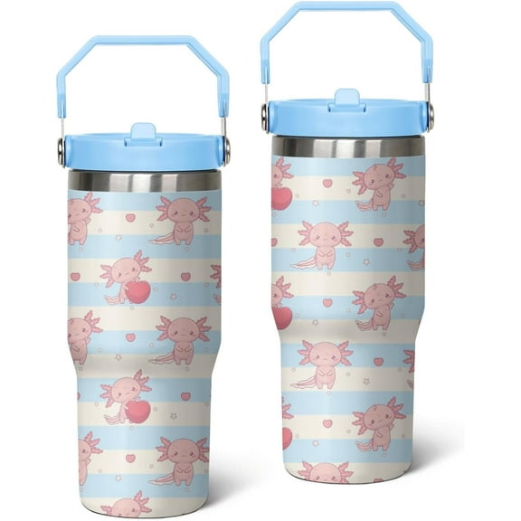 30oz Axolotls Tumbler with Handle,Large Insulated Tumbler with Flip & Straw Coffee Mug Cup Stainless Steel Gifts for Women Men Youth