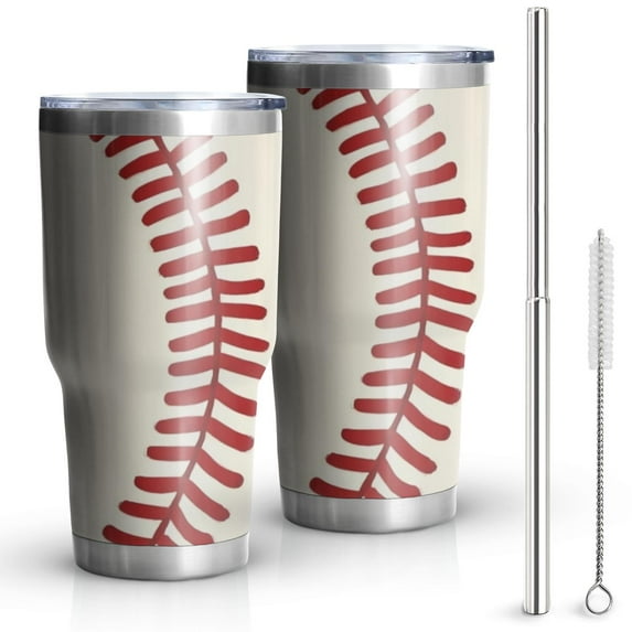 30oz Baseball Pattern Tumblers Stainless Steel Tumbler with Lid and Straw,Vacuum Insulated Double Wall Travel Tumbler Cups Mug with Cleaning Brush for Coffee,Tea