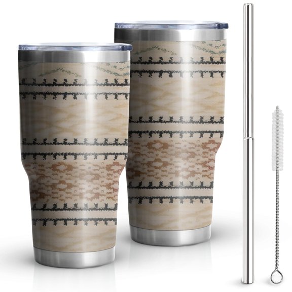 30oz Beige Geometric Diamond Wave Pattern Tumblers Stainless Steel Tumbler with Lid and Straw,Vacuum Insulated Double Wall Travel Tumbler Cups Mug with Cleaning Brush for Coffee,Tea