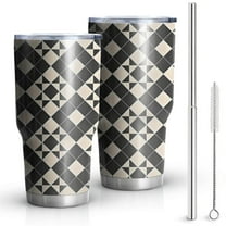 30oz Black Beige Checkerboard Checkered Pattern Tumblers Stainless Steel Tumbler with Lid and Straw,Vacuum Insulated Double Wall Travel Tumbler Cups Mug with Cleaning Brush for Coffee,Tea