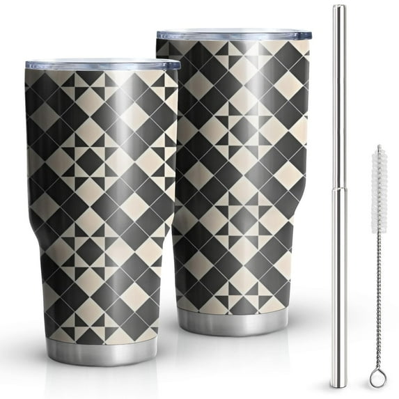 30oz Black Beige Checkerboard Checkered Pattern Tumblers Stainless Steel Tumbler with Lid and Straw,Vacuum Insulated Double Wall Travel Tumbler Cups Mug with Cleaning Brush for Coffee,Tea