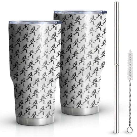30oz Black Bigfoot Pattern Tumblers Stainless Steel Tumbler with Lid and Straw,Vacuum Insulated Double Wall Travel Tumbler Cups Mug with Cleaning Brush for Coffee,Tea