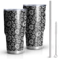 thumbnail image 1 of 30oz Black Daisy Flower White Blooms Pattern Tumblers Stainless Steel Tumbler with Lid and Straw,Vacuum Insulated Double Wall Travel Tumbler Cups Mug with Cleaning Brush for Coffee,Tea, 1 of 1