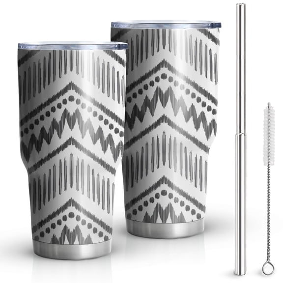 30oz Black Geometric Chevron Dot Pattern Tumblers Stainless Steel Tumbler with Lid and Straw,Vacuum Insulated Double Wall Travel Tumbler Cups Mug with Cleaning Brush for Coffee,Tea