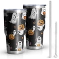 thumbnail image 1 of 30oz Black Halloween Ghosts and Pumpkins Tumblers Stainless Steel Tumbler with Lid and Straw,Vacuum Insulated Double Wall Travel Tumbler Cups Mug with Cleaning Brush for Coffee,Tea, 1 of 7