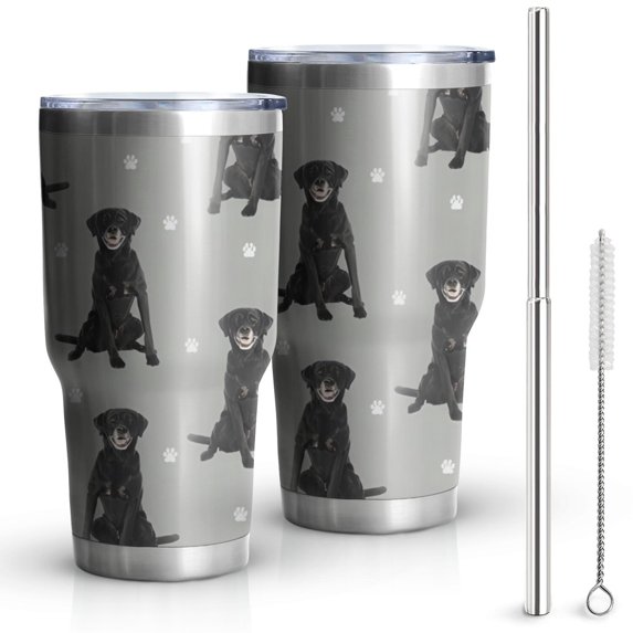 30oz Black Labrador Tumblers Stainless Steel Tumbler with Lid and Straw,Vacuum Insulated Double Wall Travel Tumbler Cups Mug with Cleaning Brush for Coffee,Tea