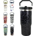 thumbnail image 1 of 30oz Black Leopard Tumbler with Handle and Straw, Stainless Steel Vacuum Insulated Coffee Tumbler, Travel Mug Water Bottle, Leopard Stuff Accessories Decor, Leopard Gifts for Women, 1 of 6