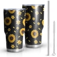 thumbnail image 1 of 30oz Black Sunflower Daffodil Pattern Tumblers Stainless Steel Tumbler with Lid and Straw,Vacuum Insulated Double Wall Travel Tumbler Cups Mug with Cleaning Brush for Coffee,Tea, 1 of 1