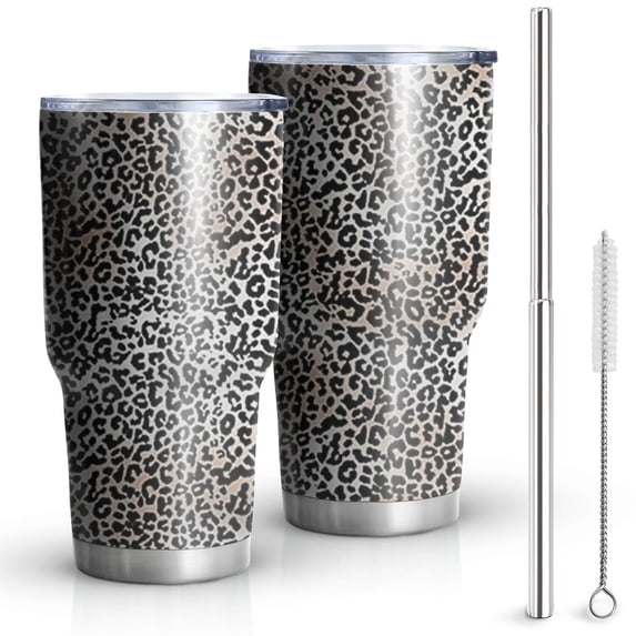 30oz Black and Tan Leopard Print Tumblers Stainless Steel Tumbler with Lid and Straw,Vacuum Insulated Double Wall Travel Tumbler Cups Mug with Cleaning Brush for Coffee,Tea