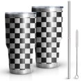 thumbnail image 1 of 30oz Black and White Checkered Pattern Tumblers Stainless Steel Tumbler with Lid and Straw,Vacuum Insulated Double Wall Travel Tumbler Cups Mug with Cleaning Brush for Coffee,Tea, 1 of 7