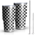 thumbnail image 1 of 30oz Black White Checkered Pattern Tumblers Stainless Steel Tumbler with Lid and Straw,Vacuum Insulated Double Wall Travel Tumbler Cups Mug with Cleaning Brush for Coffee,Tea, 1 of 7