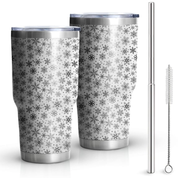 30oz Black and White Christmas Snowflake Pattern Tumblers Stainless Steel Tumbler with Lid and Straw,Vacuum Insulated Double Wall Travel Tumbler Cups Mug with Cleaning Brush for Coffee,Tea
