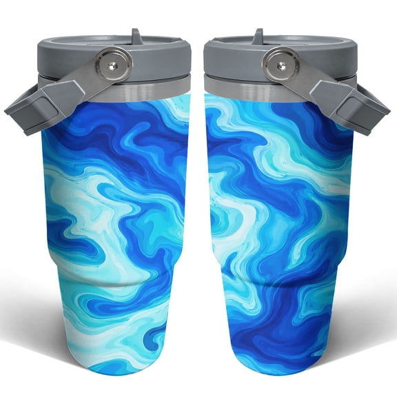 30oz Blue Abstract Water Swirl Fluid Ocean Waves Insulated Tumbler with Handle and Straw Travel Cup Car Cup