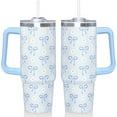 thumbnail image 1 of 30oz Blue Bow Tumbler with Handle and Straw | Insulated Stainless Steel Travel Mug | Water Bottle Gift for Women & Teen Girls, 1 of 6