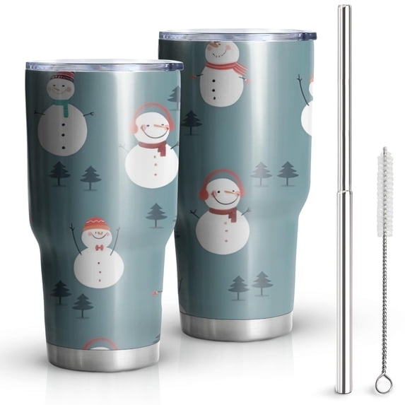30oz Blue Christmas Snowman Pattern Tumblers Stainless Steel Tumbler with Lid and Straw,Vacuum Insulated Double Wall Travel Tumbler Cups Mug with Cleaning Brush for Coffee,Tea