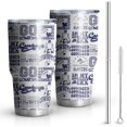 thumbnail image 1 of 30oz Blue Football Words Pattern Tumblers Stainless Steel Tumbler with Lid and Straw,Vacuum Insulated Double Wall Travel Tumbler Cups Mug with Cleaning Brush for Coffee,Tea, 1 of 1