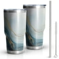 thumbnail image 1 of 30oz Blue Gold Marble Pattern Tumblers Stainless Steel Tumbler with Lid and Straw,Vacuum Insulated Double Wall Travel Tumbler Cups Mug with Cleaning Brush for Coffee,Tea, 1 of 7