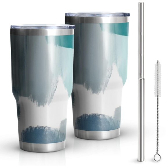 30oz Blue and Grey Abstract Art Artwork Tumblers Stainless Steel Tumbler with Lid and Straw,Vacuum Insulated Double Wall Travel Tumbler Cups Mug with Cleaning Brush for Coffee,Tea