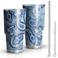thumbnail image 1 of 30oz Blue Paisley Pattern Tumblers Stainless Steel Tumbler with Lid and Straw,Vacuum Insulated Double Wall Travel Tumbler Cups Mug with Cleaning Brush for Coffee,Tea, 1 of 1