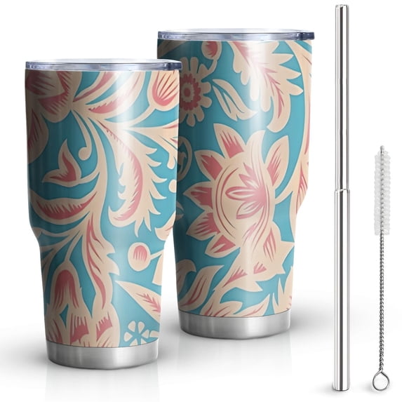 30oz Blue and Pink Pioneer Flower Tumblers Stainless Steel Tumbler with Lid and Straw,Vacuum Insulated Double Wall Travel Tumbler Cups Mug with Cleaning Brush for Coffee,Tea