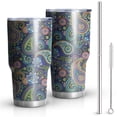 thumbnail image 1 of 30oz Blue Pioneer Flower and Paisley Pattern Tumblers Stainless Steel Tumbler with Lid and Straw,Vacuum Insulated Double Wall Travel Tumbler Cups Mug with Cleaning Brush for Coffee,Tea, 1 of 1