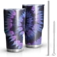 thumbnail image 1 of 30oz Blue Purple Tie Dye Pattern Tumblers Stainless Steel Tumbler with Lid and Straw,Vacuum Insulated Double Wall Travel Tumbler Cups Mug with Cleaning Brush for Coffee,Tea, 1 of 1